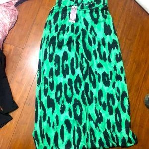 Wide leg green leopard pants